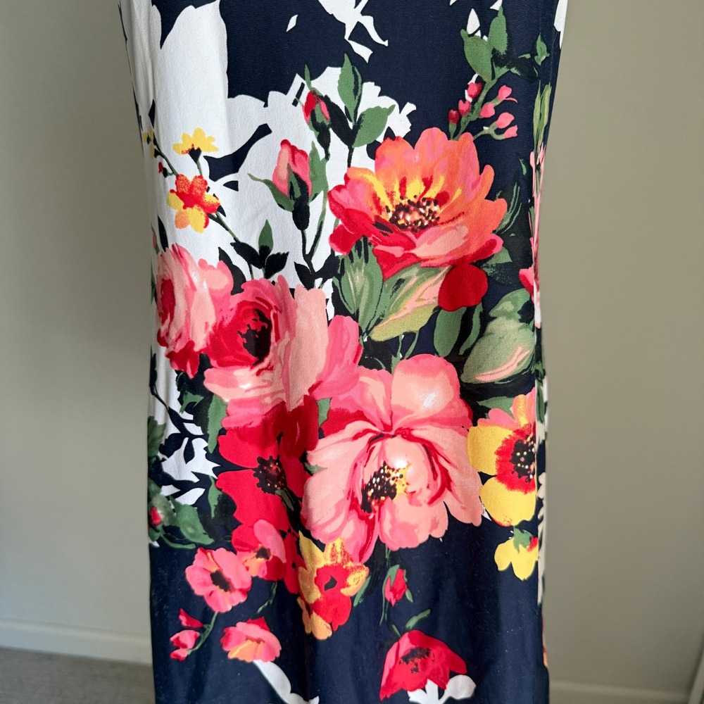 Charter Club Floral Dress Women's Medium Sleeveless Midi Navy Pink Red Flowers - Picture 3 of 6